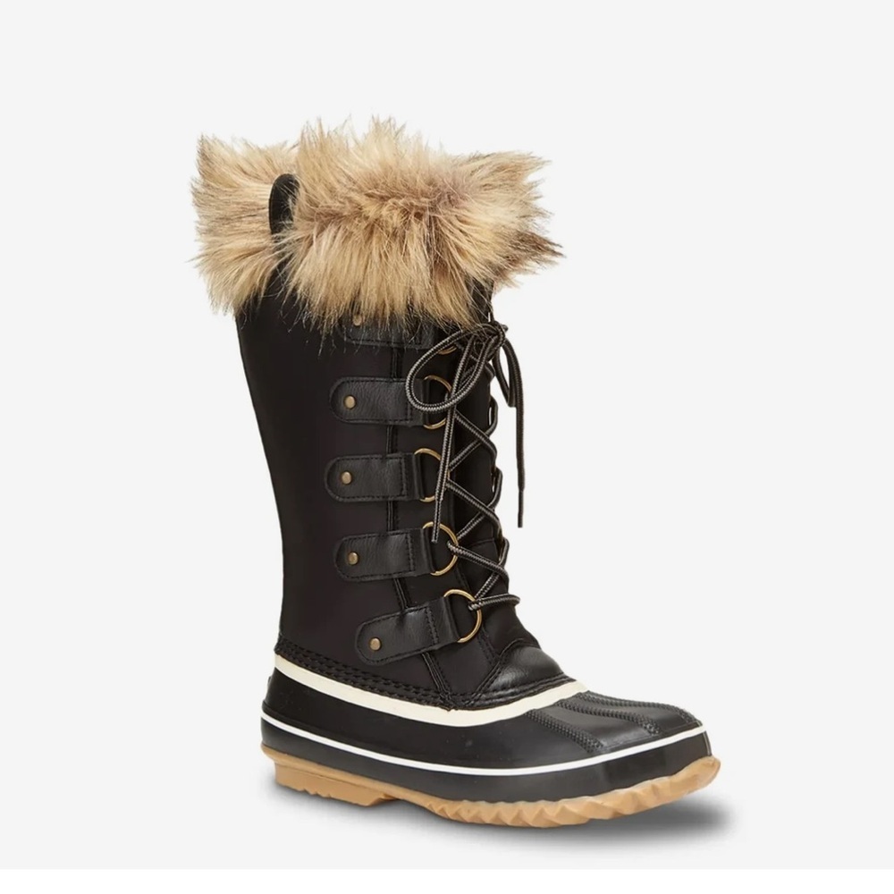 JBU Black Lace-Up Winter Boots with Faux Fur Trim
